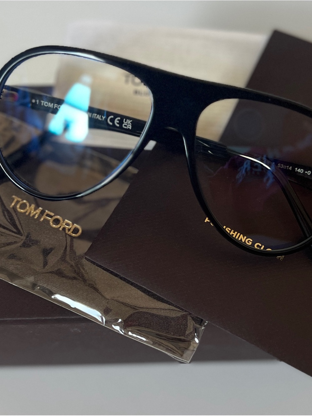 Tom Ford Glossy Black Aviator Blue Blocking Frames